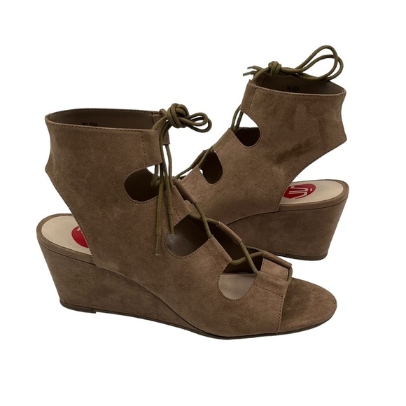 Wedge Almond Loraine Lace Up Cork Memory Foam Leather Sandals Size 8 Women's - Picture 1 of 8